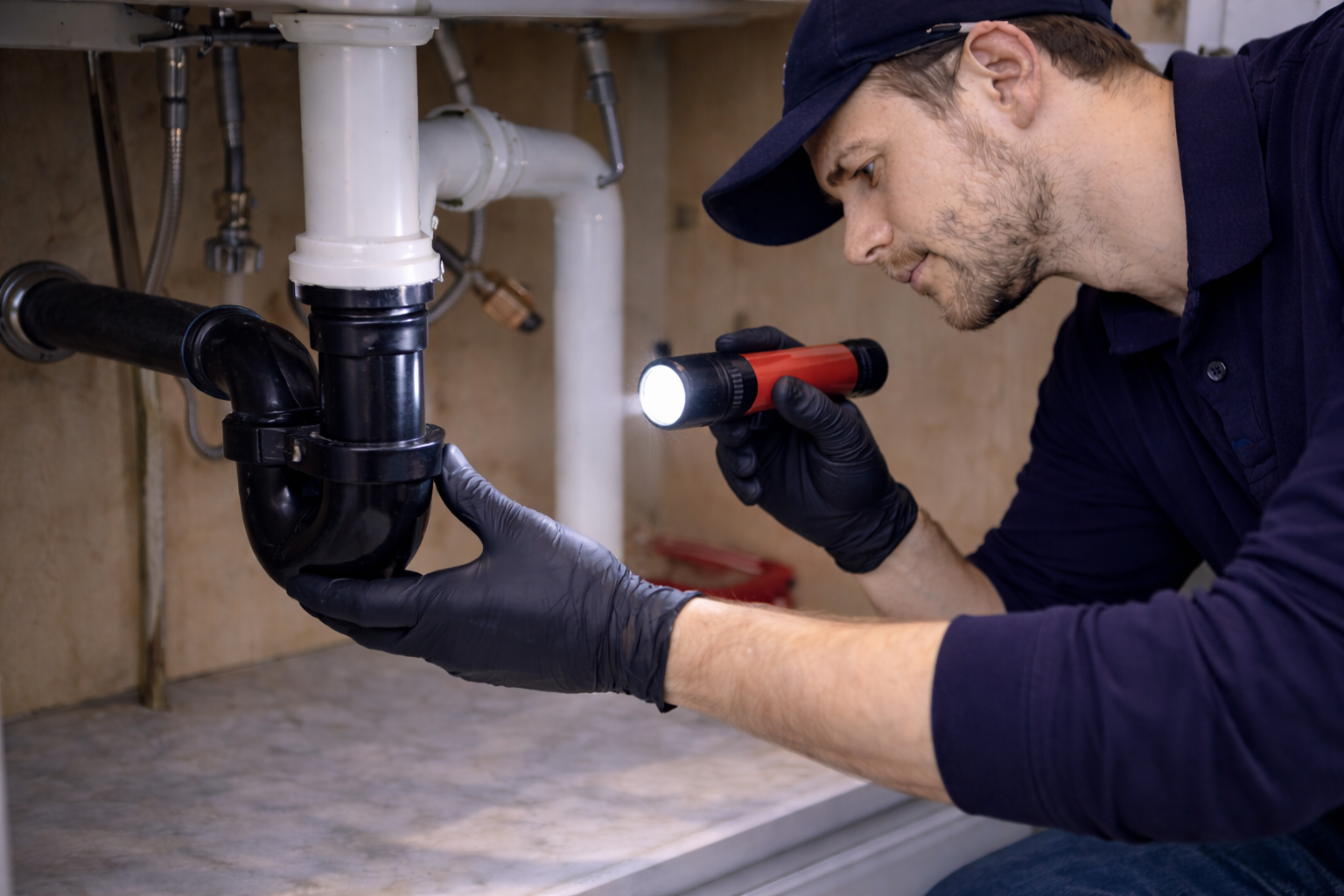Under-sink trap inspection for a clogged drain