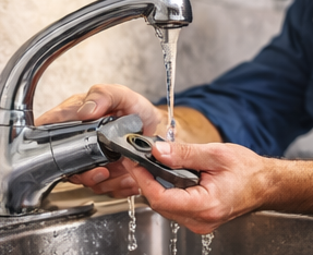 Close-up of a leaking faucet with water dripping
