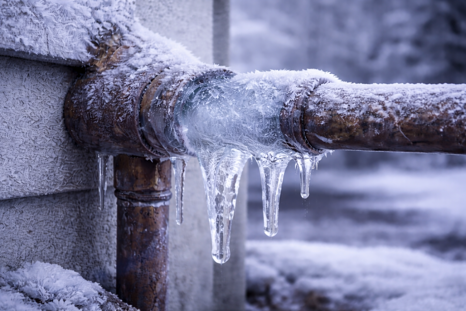 Exterior pipe frozen in winter weather