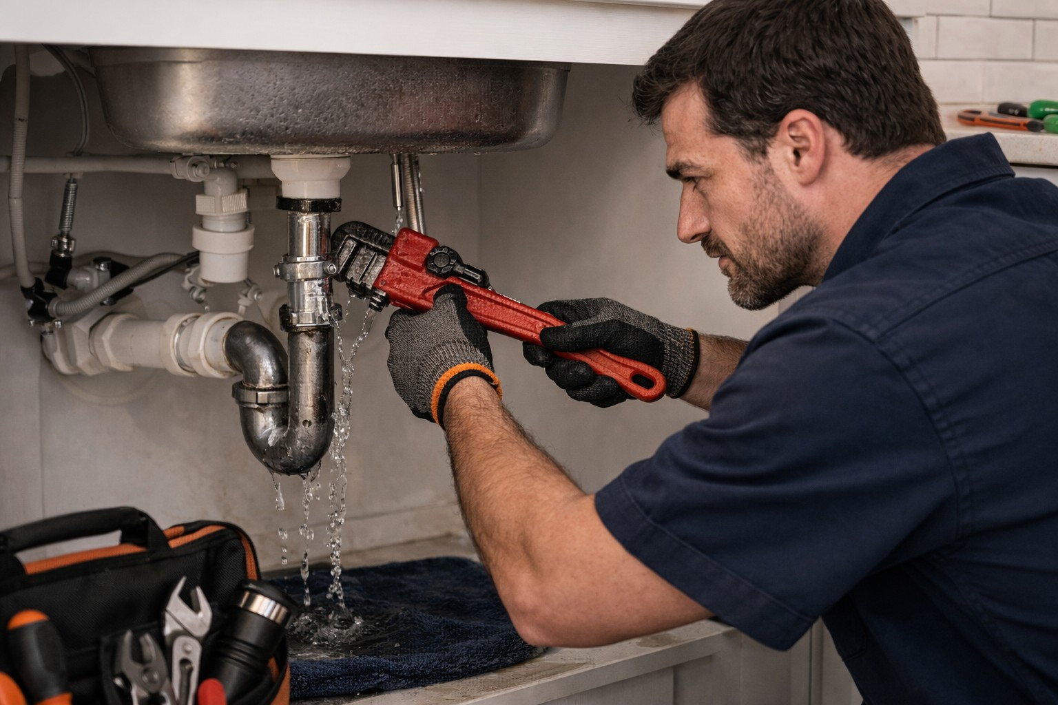 Plumber repairing household piping